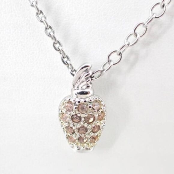 ✨ Givenchy Crystal Strawberry Pendant Necklace – Silver Tone - Picture 1 of 3